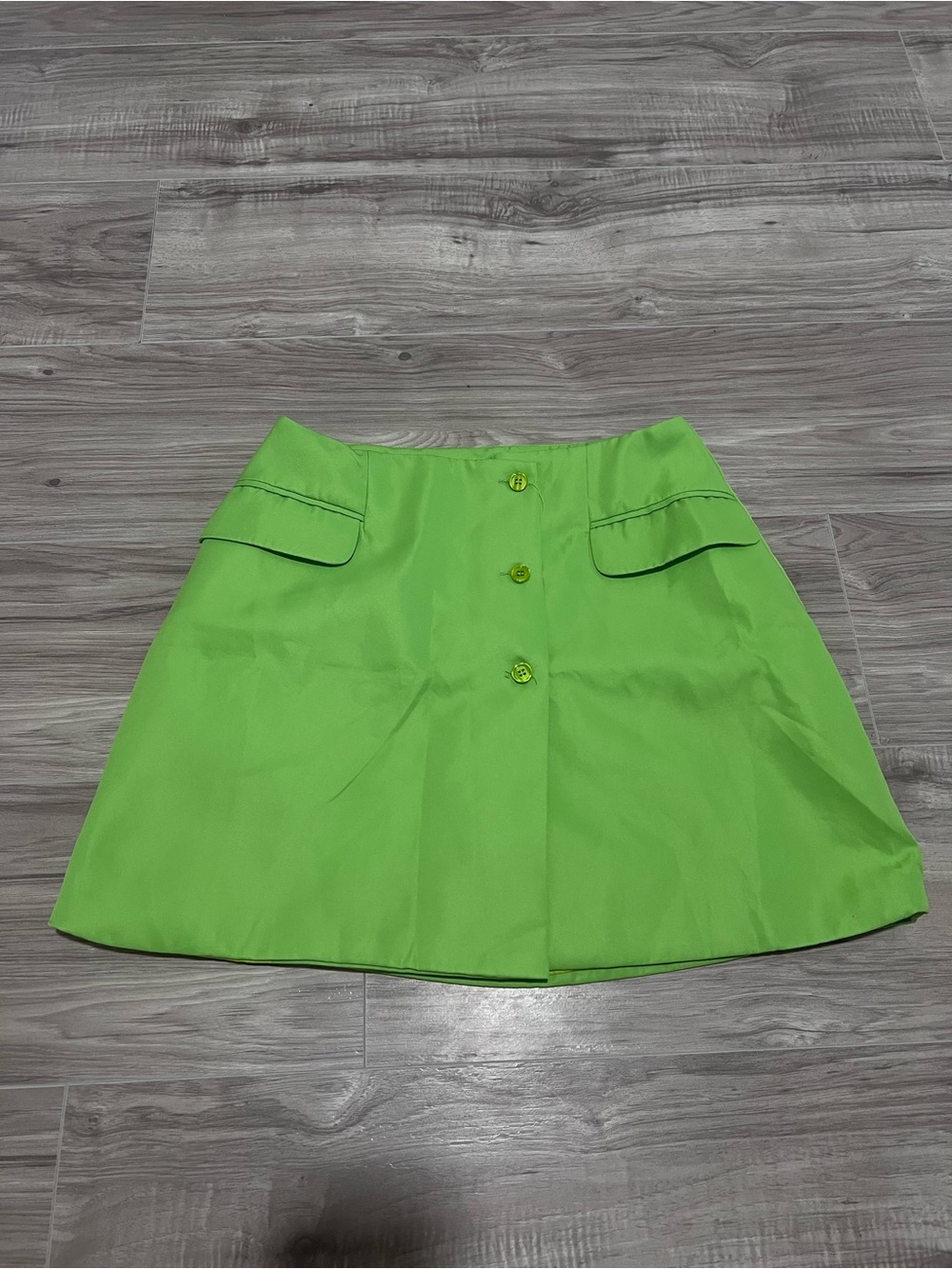 SHEIN Bright Lime Green A-Line Skirt with Front Buttons
